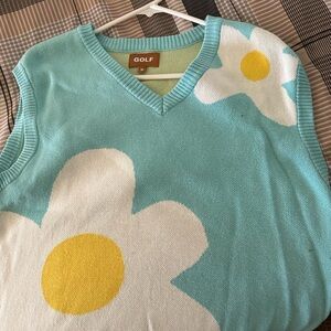 Men’s medium Golf Wang flower boy V-neck sweater vest dress shirt